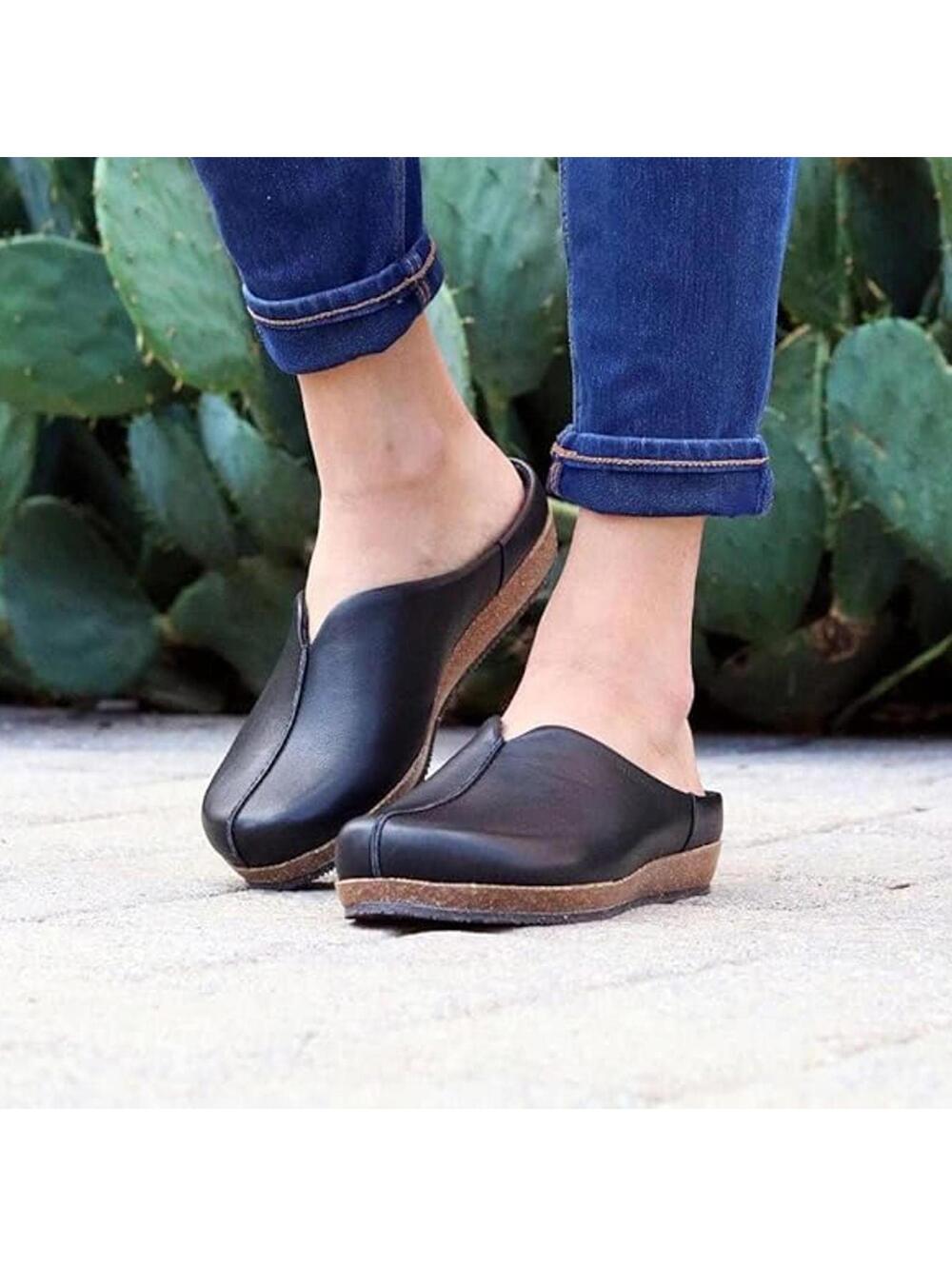 Stegmann Maria Black Leather Cork Mule Clogs Size 10 EUC